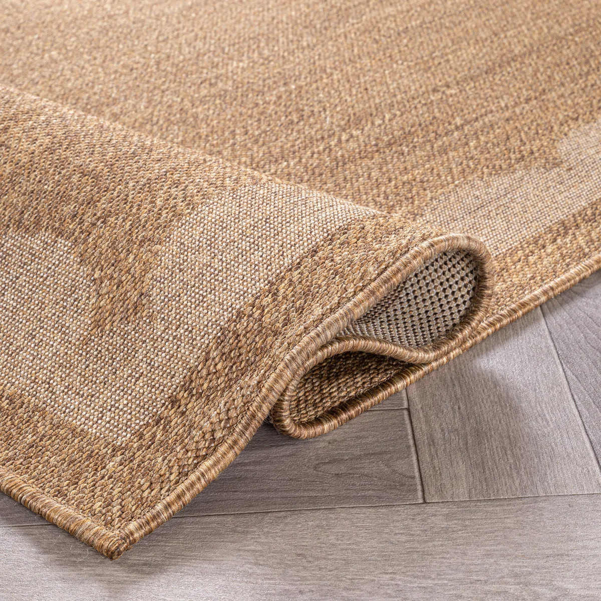 Scallop Border Sand/Natural Easy-Care Jute-Style Indoor/Outdoor Flat Woven Area Rug | Wayfair North America