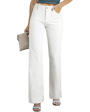 Sidefeel Women's Wide Leg Jeans Casual High Waisted Straight Zimbaplatinum Denim Pants with Pocke... | Amazon (US)