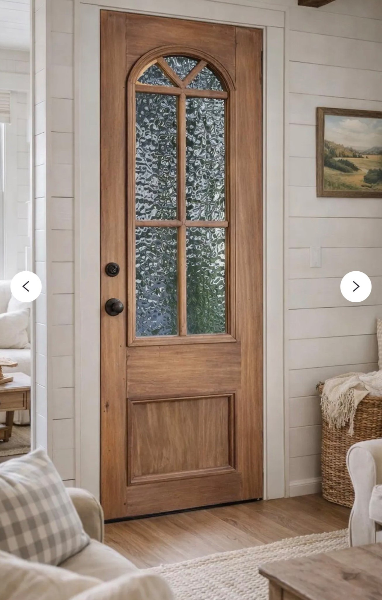 Handcrafted Arched Glass French Door: Top Lite Custom Rustic Wooden Interior/Exterior