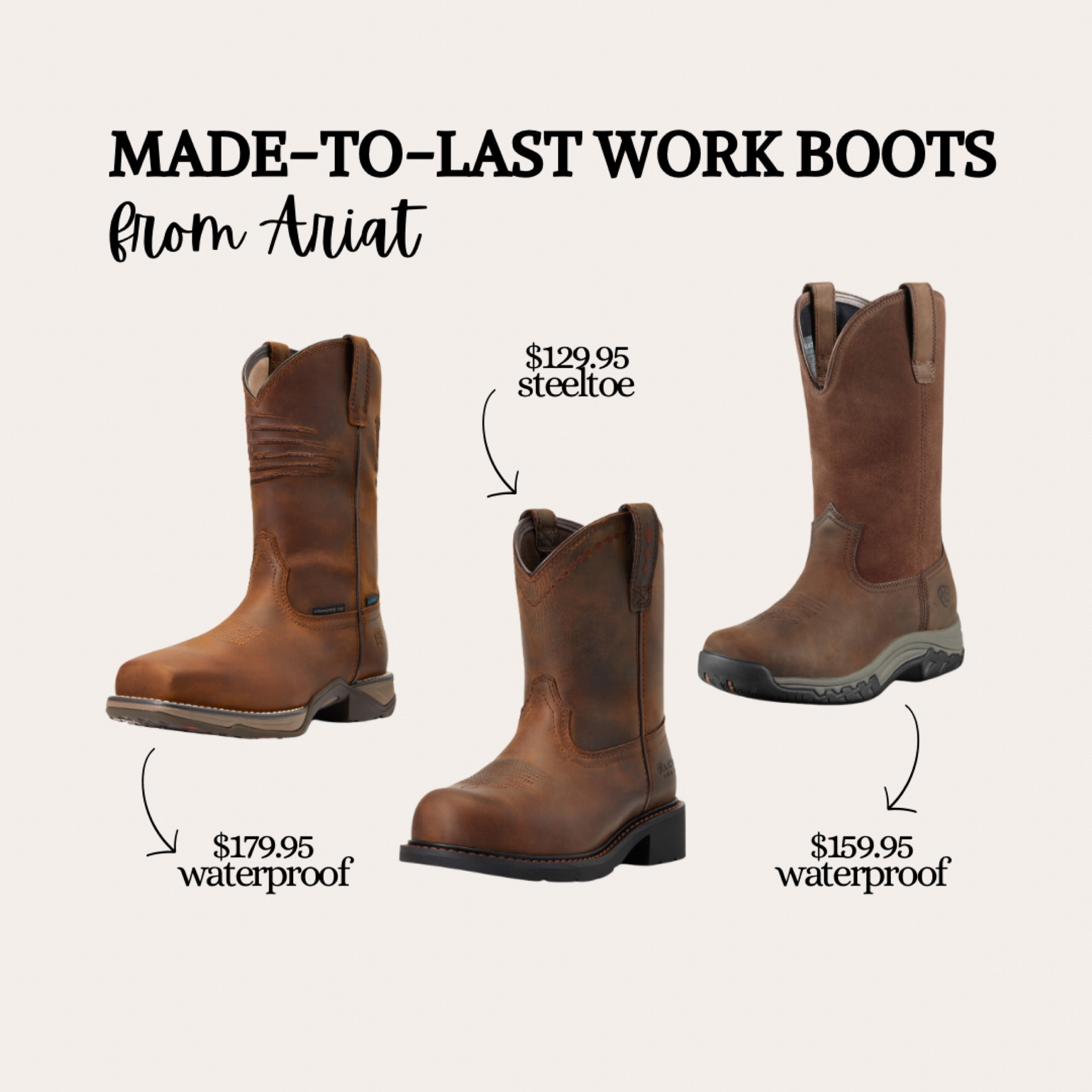 The BEST made-to-last pull-on work boots from Ariat! I personally love the Terrains.  All of these styles are pull-on for easy on and off, and built to withstand a days work in the garden or around the homestead.

#LTKWorkwear