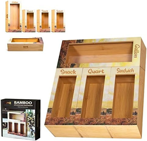 BWMB Bamboo Ziplock Bag Organizer for Drawer with UV Printing, 40 Ziplock Bags, 4 Bamboo Straws, ... | Amazon (US)