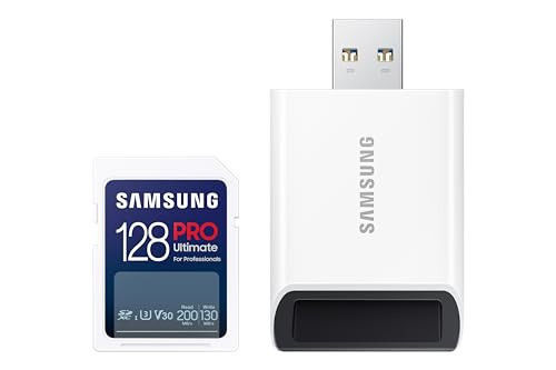 Samsung PRO Ultimate Full Size Memory Card+USBReader, 128GB SDXC, Up to 200 MB/s, 4K UHD, UHS-I, C10, U3, V30, A2 for DSLR, Mirrorless Cameras, PCs, MB-SY128SB/AM | Amazon (US)