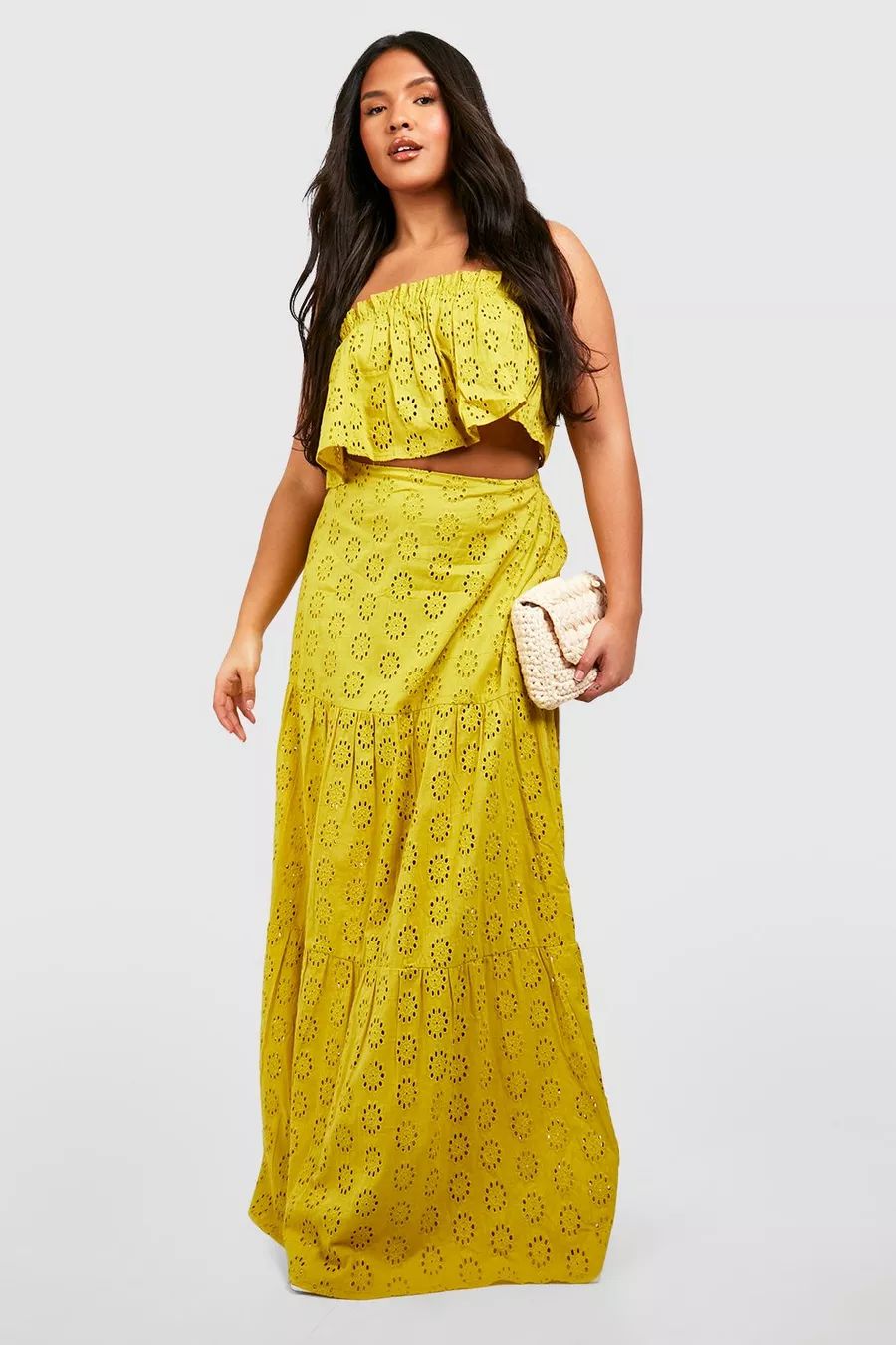 Plus Eyelet Off Shoulder Top & Maxi Skirt Two-Piece | boohoo (US & Canada)