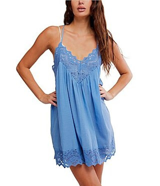 Free People Fiona Scalloped Lace Trim V-Neck Sleeveless Mini Slip Dress -  M | Dillard's