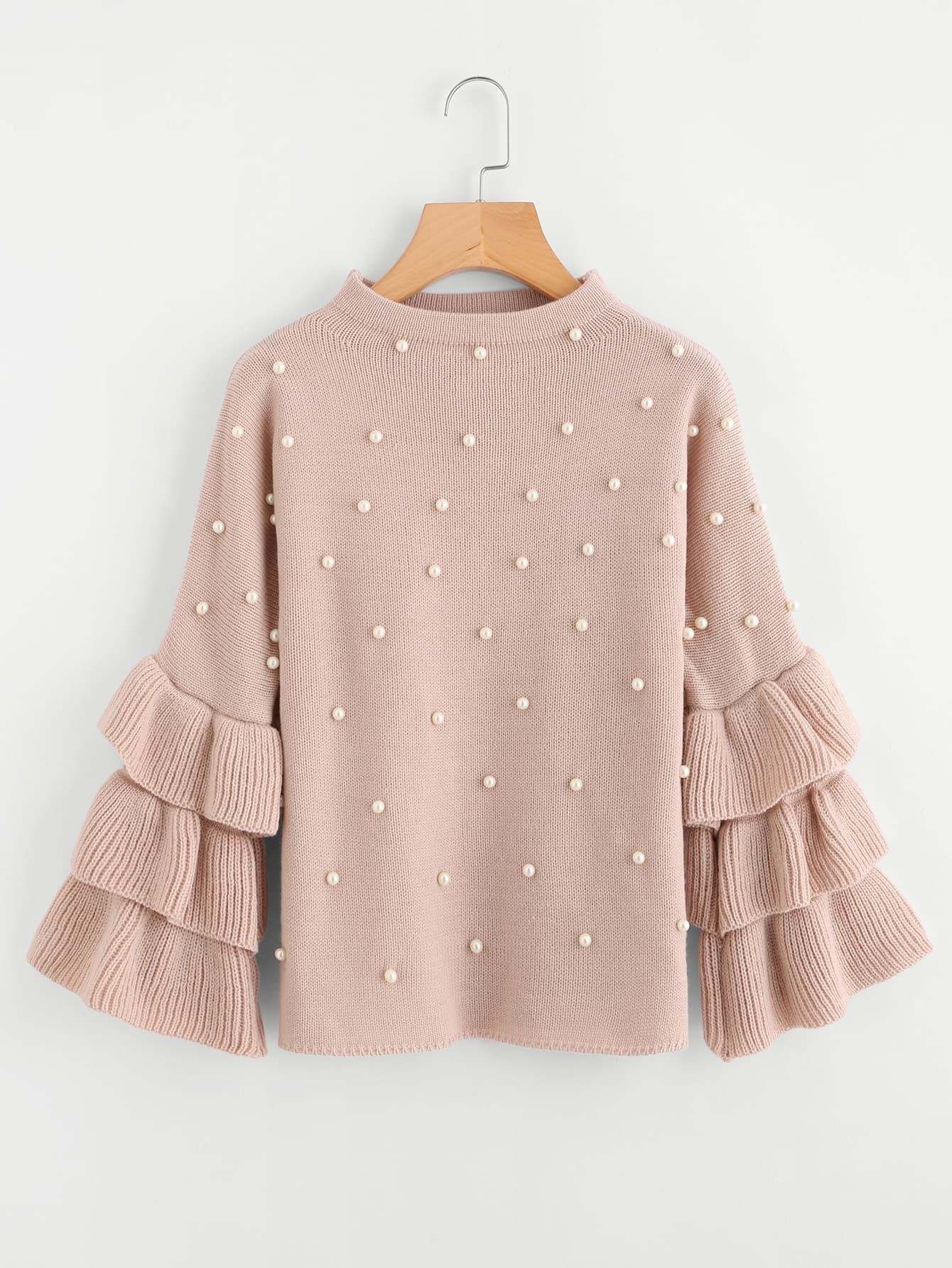 Pearl Beaded Layered Ruffle Sleeve Jumper | SHEIN