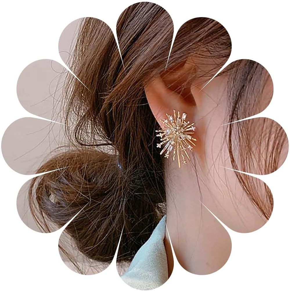 Bohemian Crystal Firework Earrings Gold Starburst Stud Earrings Vintage Rhinestone Flower Earring... | Amazon (US)