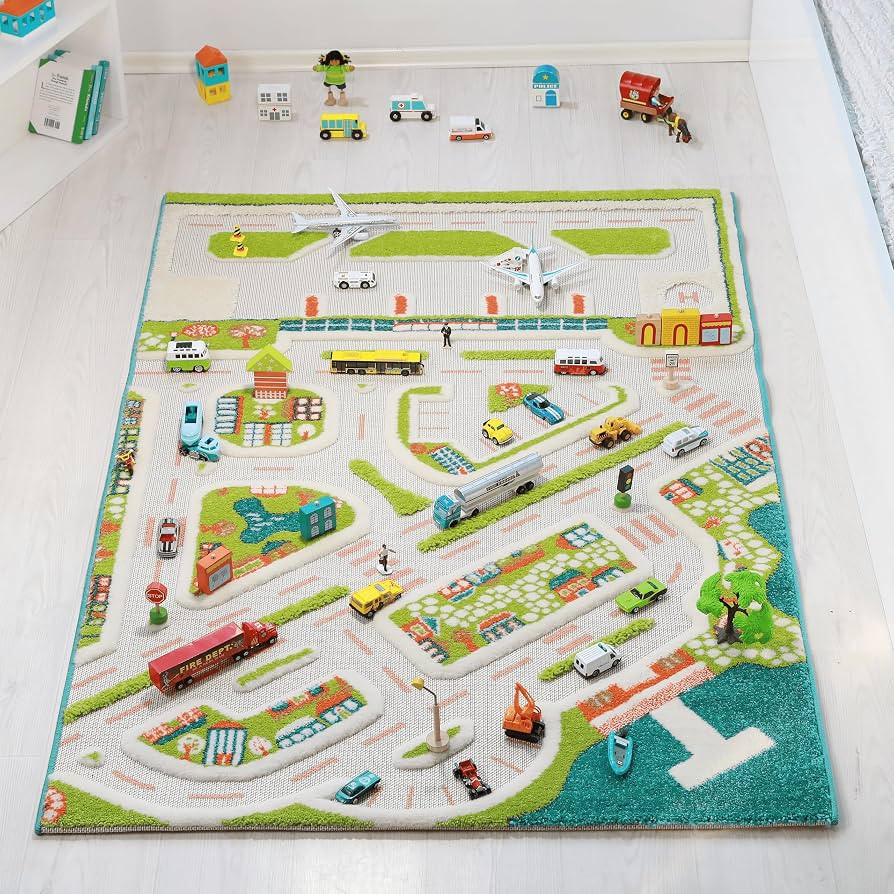 IVI 3D Play Carpets Mini City 59" L x 39" W Educational Toddler Car Mat Rug for Bedroom, Kids Den... | Amazon (US)