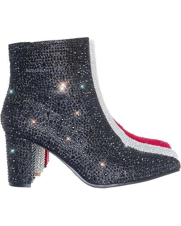 Women Rhinestone Block Chunky Heel Ankle Bootie | Amazon (US)