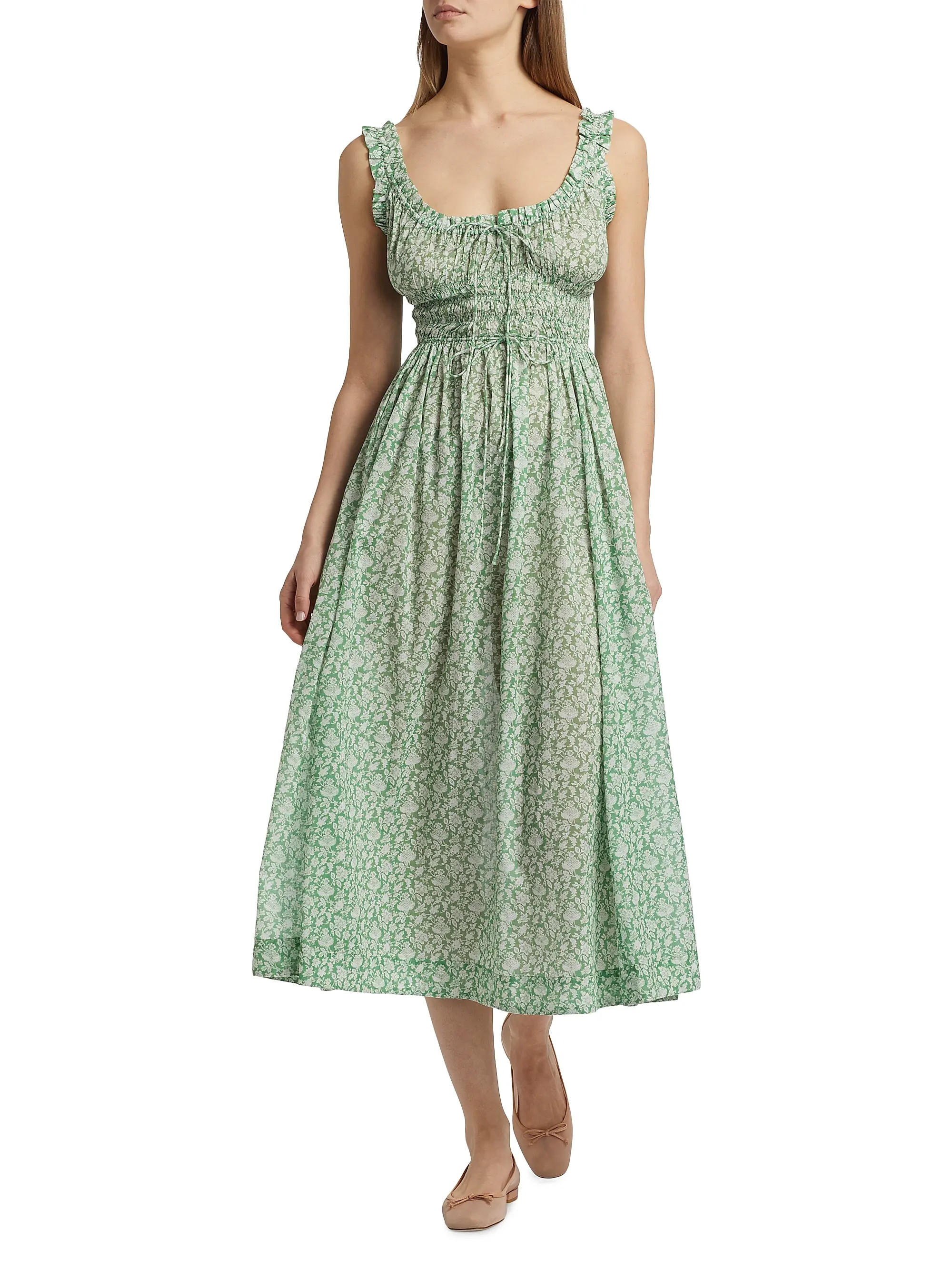 Emmaretta Floral Cotton Tie-Waist Midi Dress | Saks Fifth Avenue