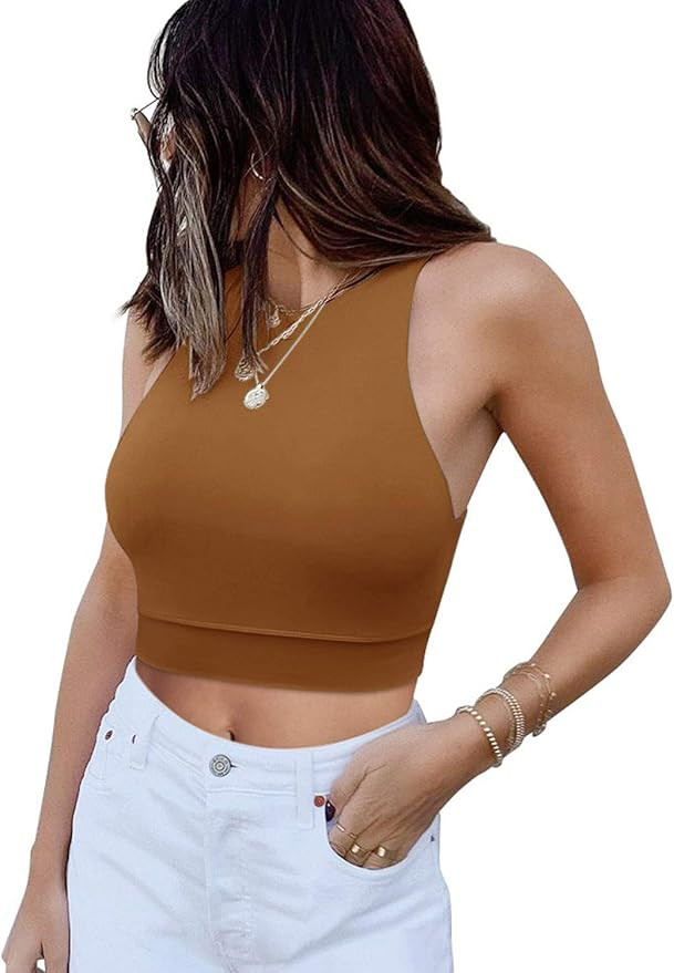 LASLULU Womens Sports Bra Crop Top Sexy Workout Yoga Tank Tops Sleeveless Athletic Shirts Muscle ... | Amazon (US)