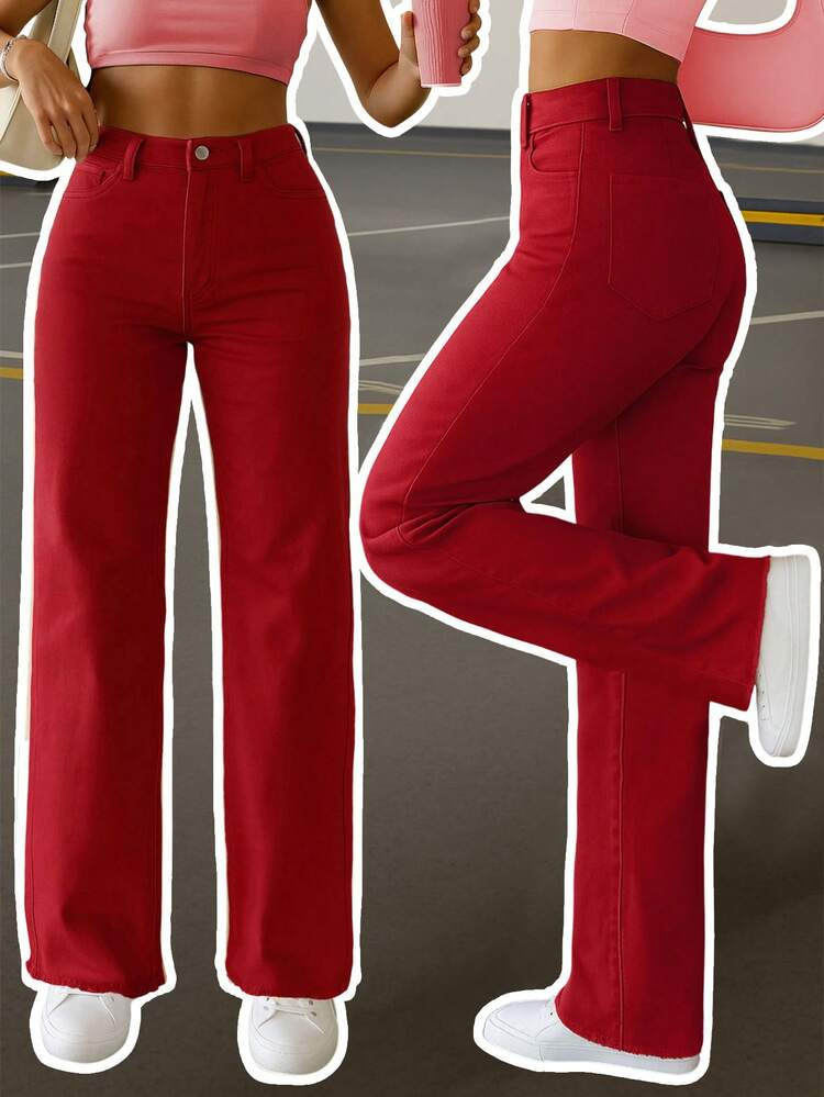 American Retro Street Style Women's Denim Pants, European And American Hip-Hop Non Elastic Straight Leg Jeans | SHEIN