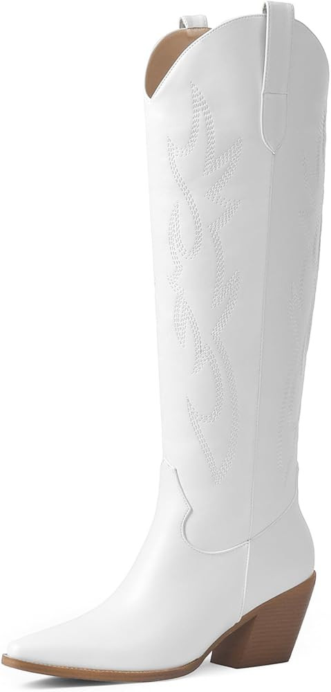 iiimmu Cowgirl Boots Women Knee High Boots Pointed Toe and Block Heel Cowboy Suede and Faux Leath... | Amazon (US)