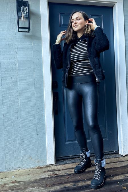 Feeling cozy in this outfit from @walmartfashion
These faux leather leggings are very stretchy and comfortable, also love this striped long sleeve top and faux fur boots - perfect cozy outfit for winter

#WalmartPartner #WalmartFashion

#LTKSeasonal #LTKHoliday #LTKunder50