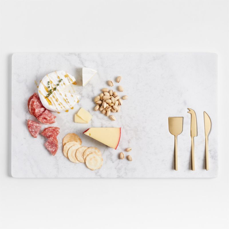 Octavia Large Marble Board Cheese Board Platter with Cheese Knives + Reviews | Crate & Barrel | Crate & Barrel