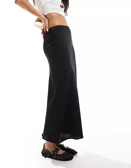 ASOS DESIGN satin bias midi skirt in black | ASOS | ASOS (Global)