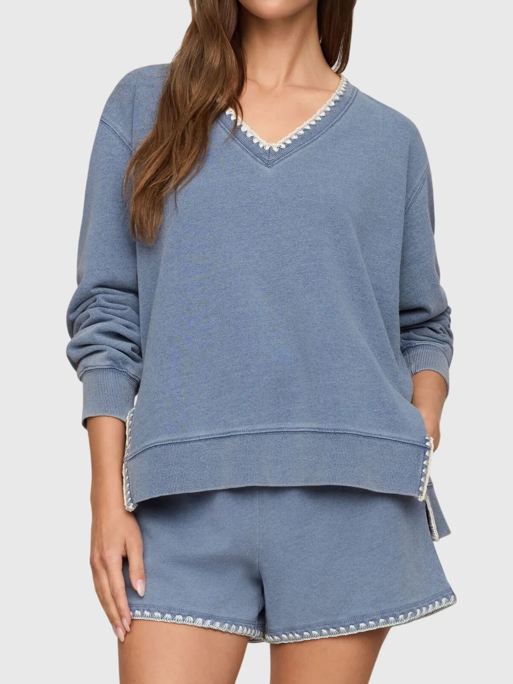 Z Supply Women's Cam Knit Denim Whipstitch Top | Saint Bernard