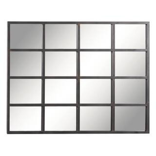 Litton Lane 45 in. x 35 in. Window Pane Inspired Rectangle Framed Black Wall Mirror 53394 - The H... | The Home Depot