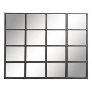 Litton Lane 45 in. x 35 in. Window Pane Inspired Rectangle Framed Black Wall Mirror 53394 - The H... | The Home Depot