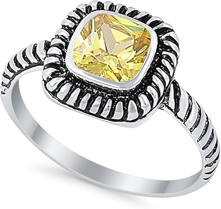 Blue Apple Co. Bezel Solitaire Twisted Cable Oxidized Design Fashion Ring Princess Cut Cubic Zirc... | Amazon (US)