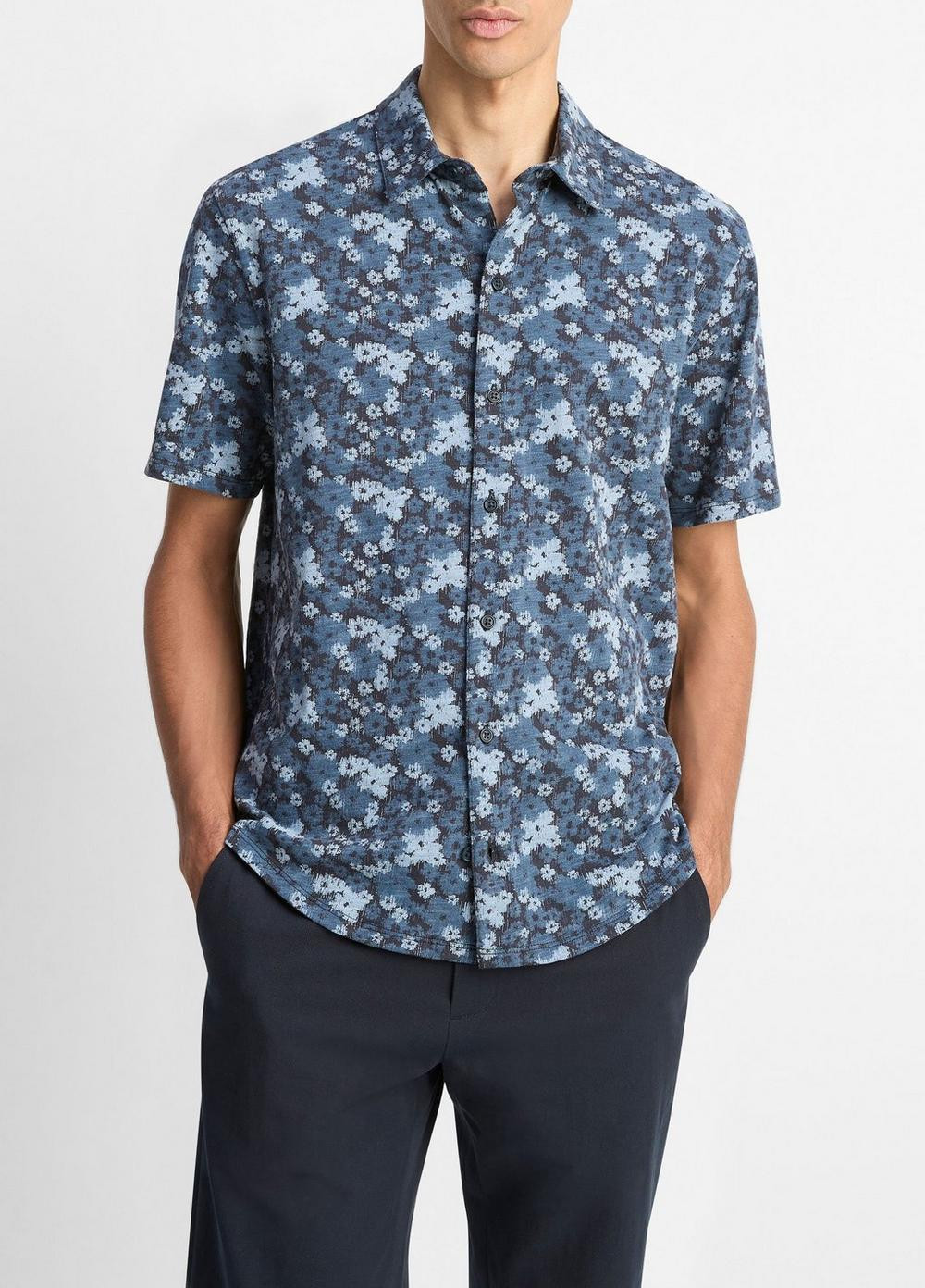 Men's Floral Slub Cotton Short-Sleeve Button-Front Shirt, Coastal Combo, Size S Vince | Vince LLC