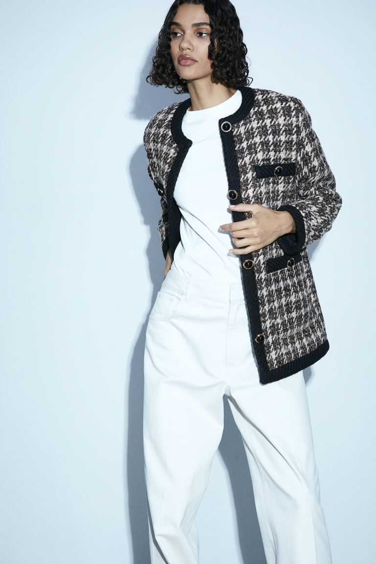 Textured-weave jacket - Black/Dogtooth-patterned - Ladies | H&M GB | H&M (UK, MY, IN, SG, PH, TW, HK)