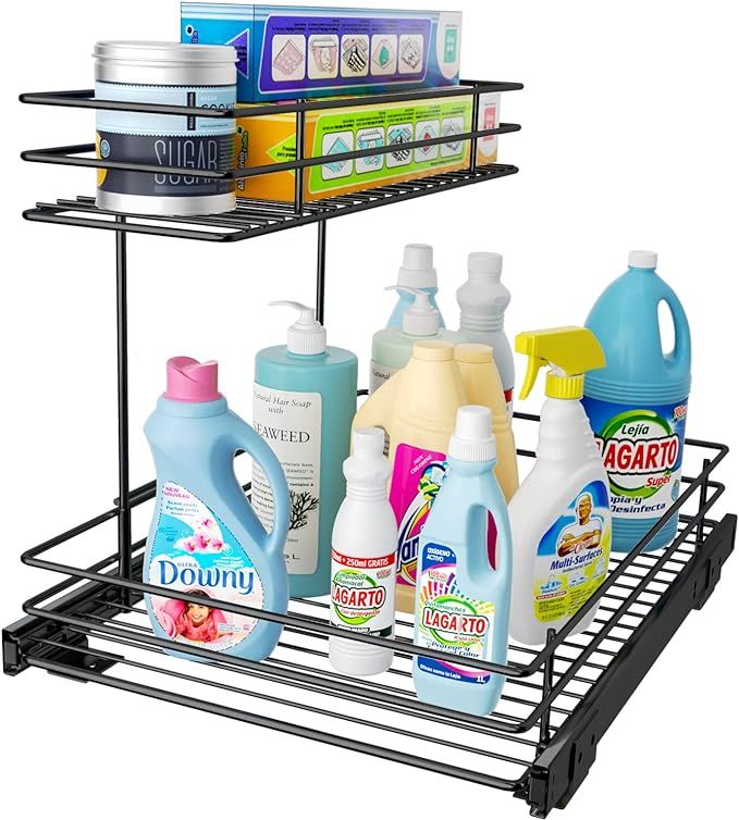 G-TING Pull Out Cabinet Organizer, Under Sink Slide Out Storage Shelf with 2 Tier Sliding Wire Dr... | Amazon (US)