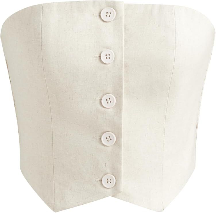 CIDER French Riviera Vacation Linen-blend Button Tube Crop Top | Amazon (US)