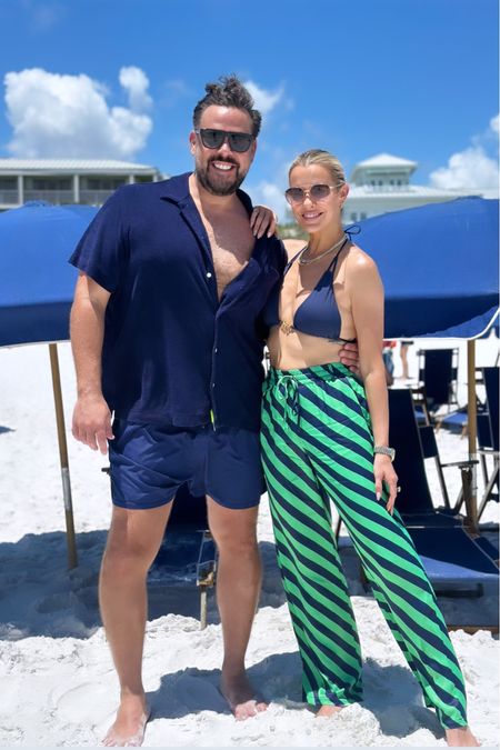 Goes to Rosemary & becomes the couple that matches on the beach 💙💚💙// Sizing: Bikini top/medium, Bottoms/small, pants/xs, Kyle wears XL in everything! 

#LTKswim #LTKunder100 #LTKtravel