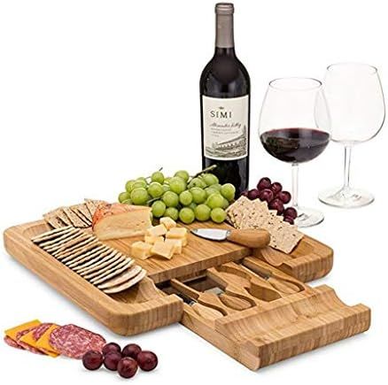 Bamboo Cheese Board Wood Charcuterie Board Cheese Plate with Slide-Out Hidden Drawer for Wine Che... | Amazon (US)