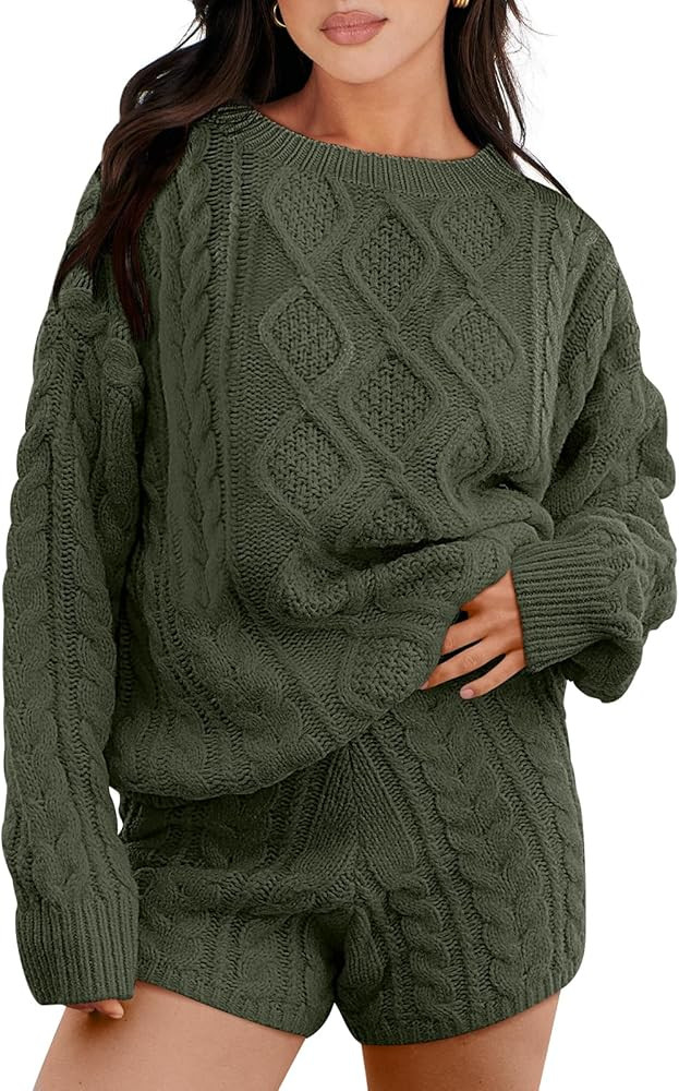 ANRABESS Women 2 Piece Outfits Sweater Lounge Loungewear Sets 2025 Winter Cable Knit Oversized Sw... | Amazon (US)