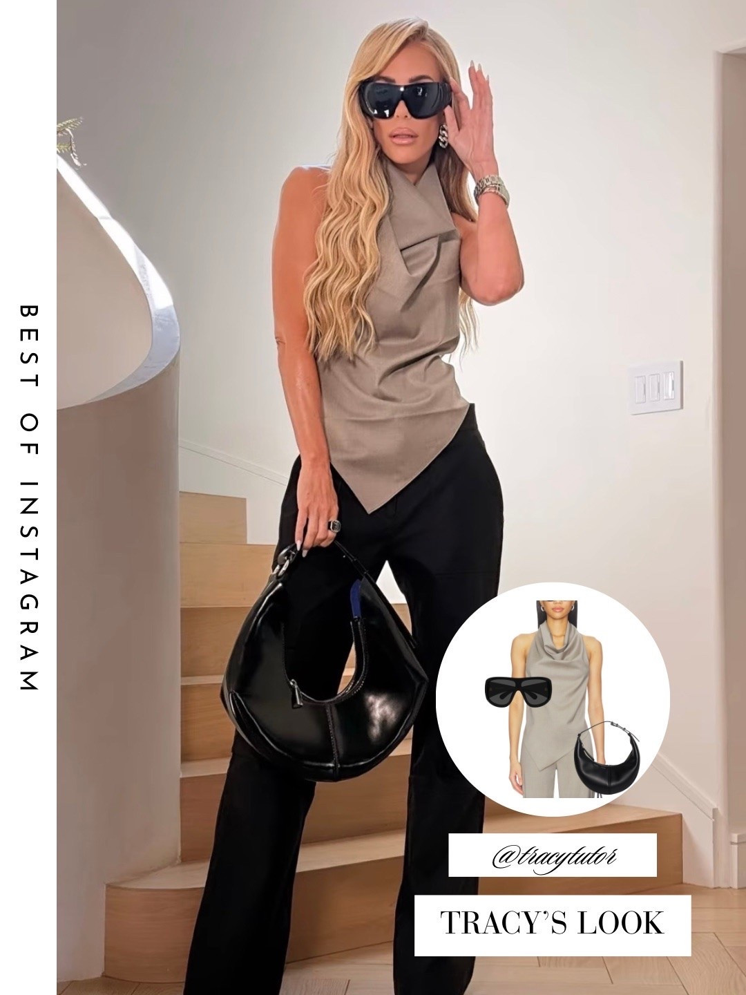 Tracy Tutor’s Grey Cowl Neck Halter Top 📸 = @tracytutor