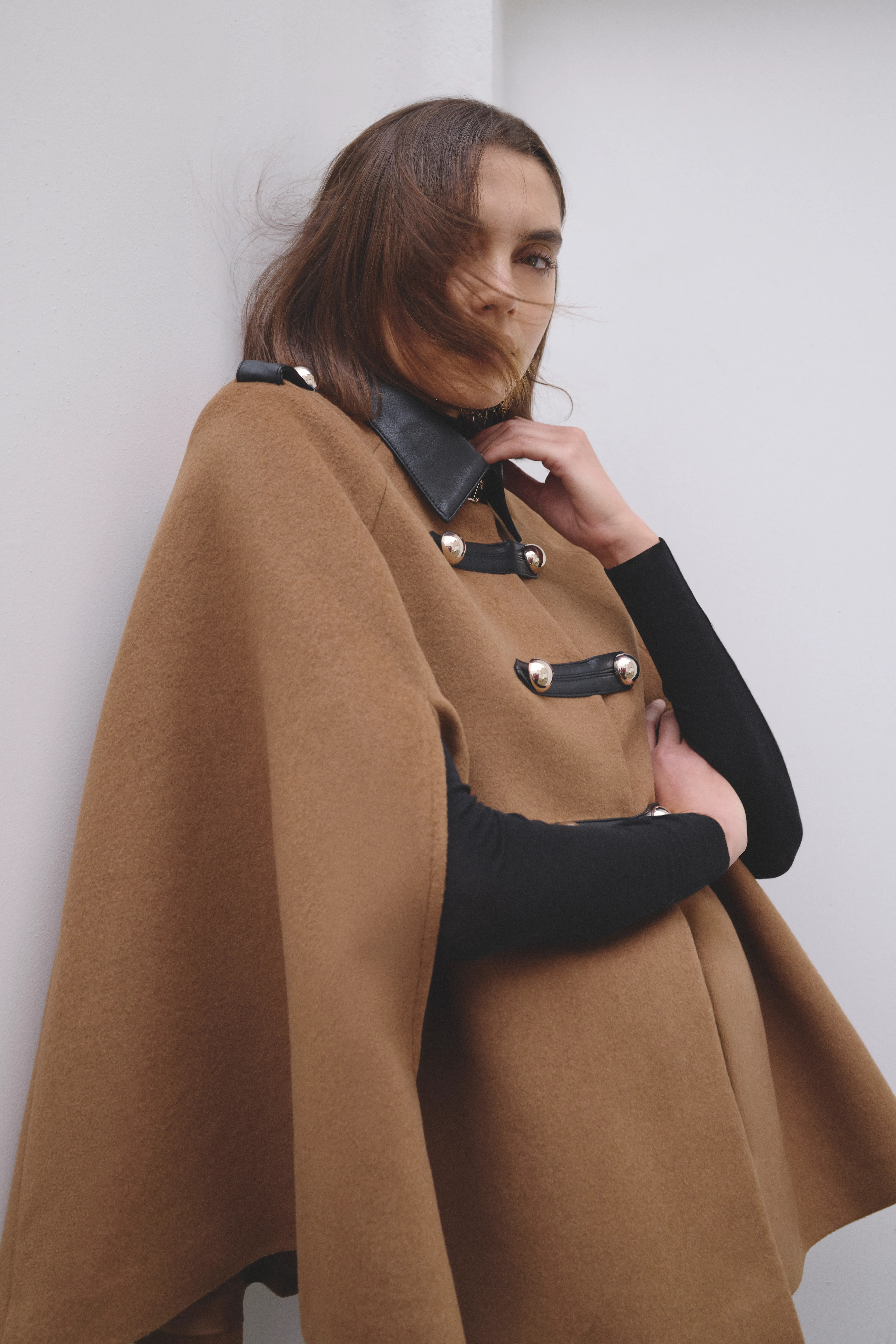 Jackets & Coats | Brushed Wool PU Mix Tailored Cape Short Coat | KarenMillen | Karen Millen US