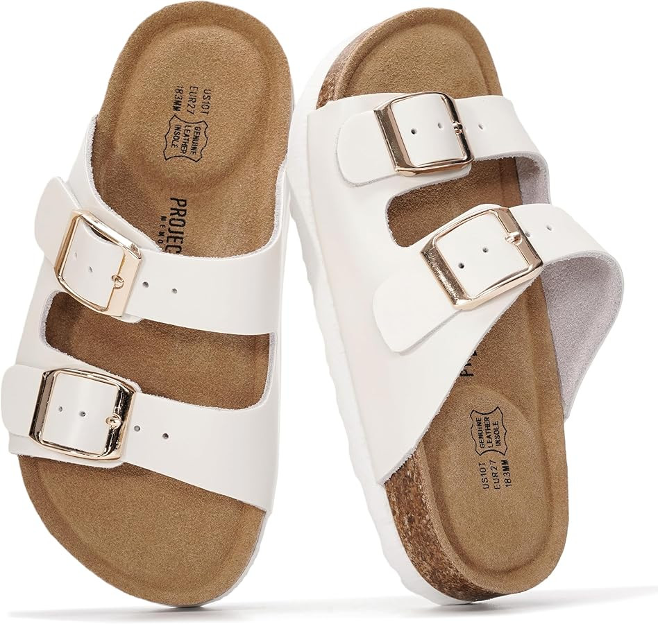 Project Cloud 100% Genuine Leather Kids Sandals - Natural Cork Footbed Non-Slip Slides for Kids -... | Amazon (US)