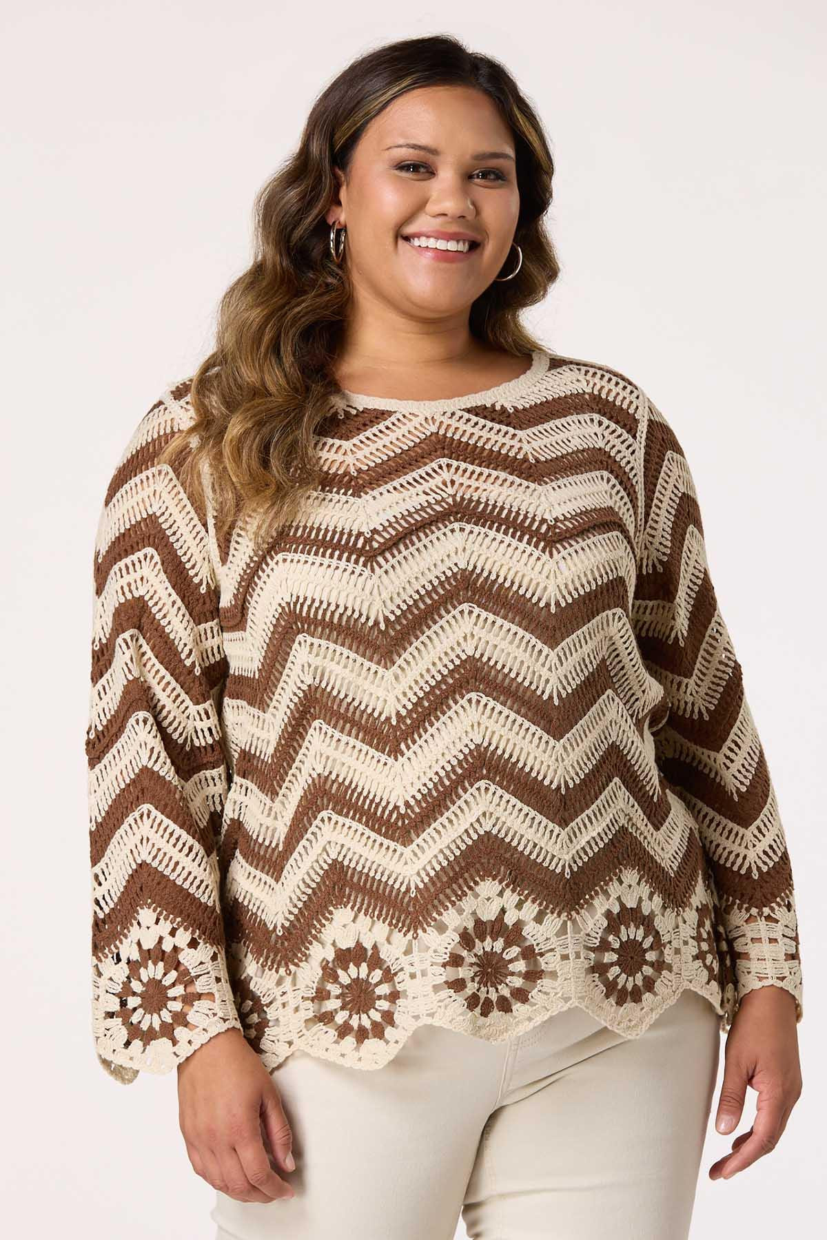Plus Size Chevron Crochet Sweater | Cato Fashions