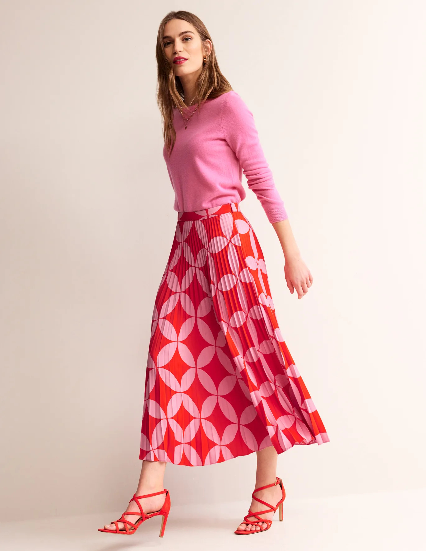 Pleated Midi Skirt - Flame Scarlet, Diamond Terrace | Boden US | Boden (US)