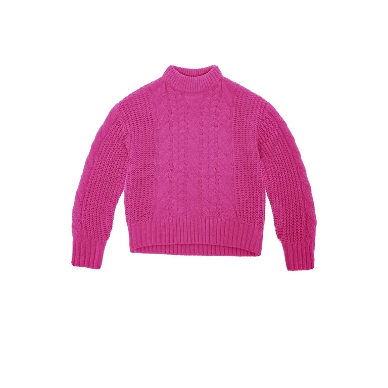 Wonder Nation Girls Chenille Cable Sweater, Sizes 4-18 & Plus | Walmart (US)