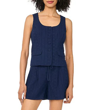Floral Embroidered Scoop Neck Sleeveless Vest | Dillard's