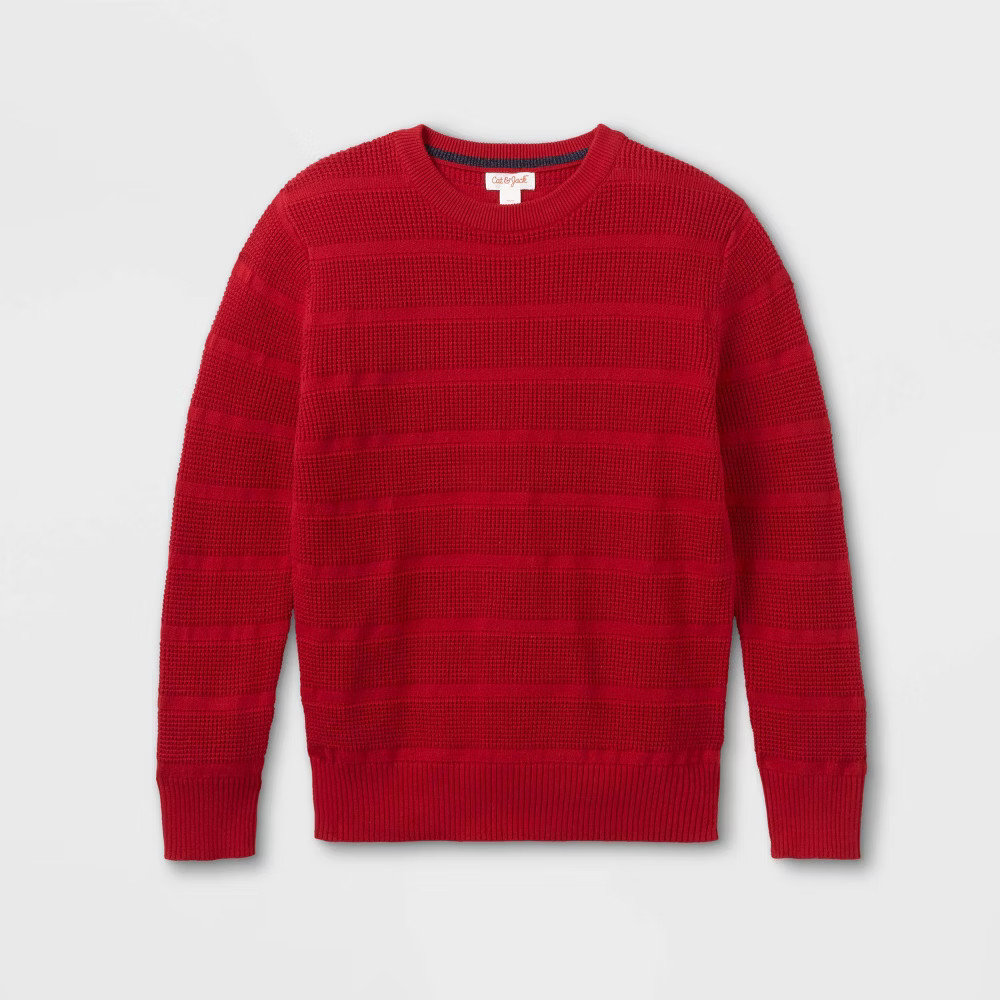 Boys' Textured Striped Crew Neck Sweater - Cat & Jack Red L | Target
