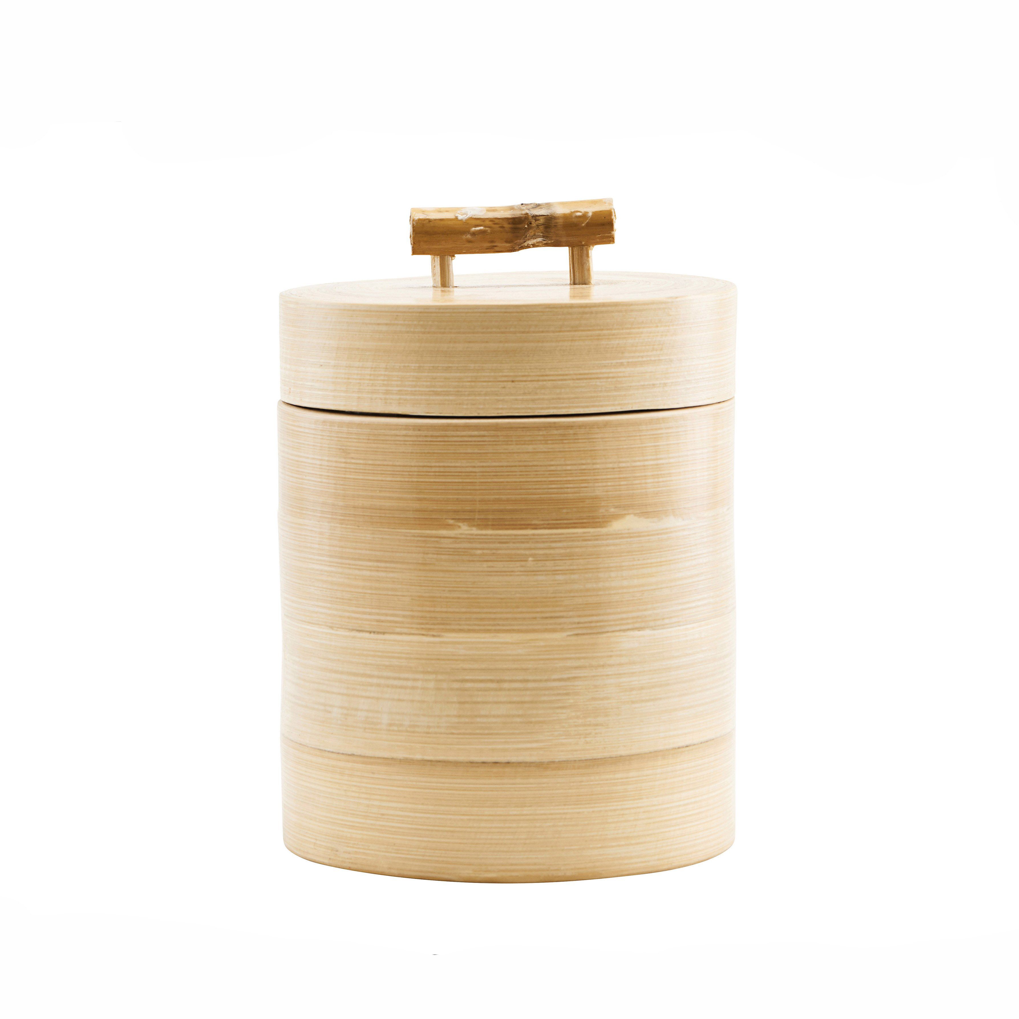 House Doctor Tall Lidded Wooden Storage with Bamboo Handle - Trouva | Trouva (Global)