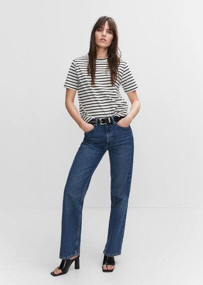 Striped cotton T-shirt ecru - Woman - XS - MANGO | MANGO (UK)