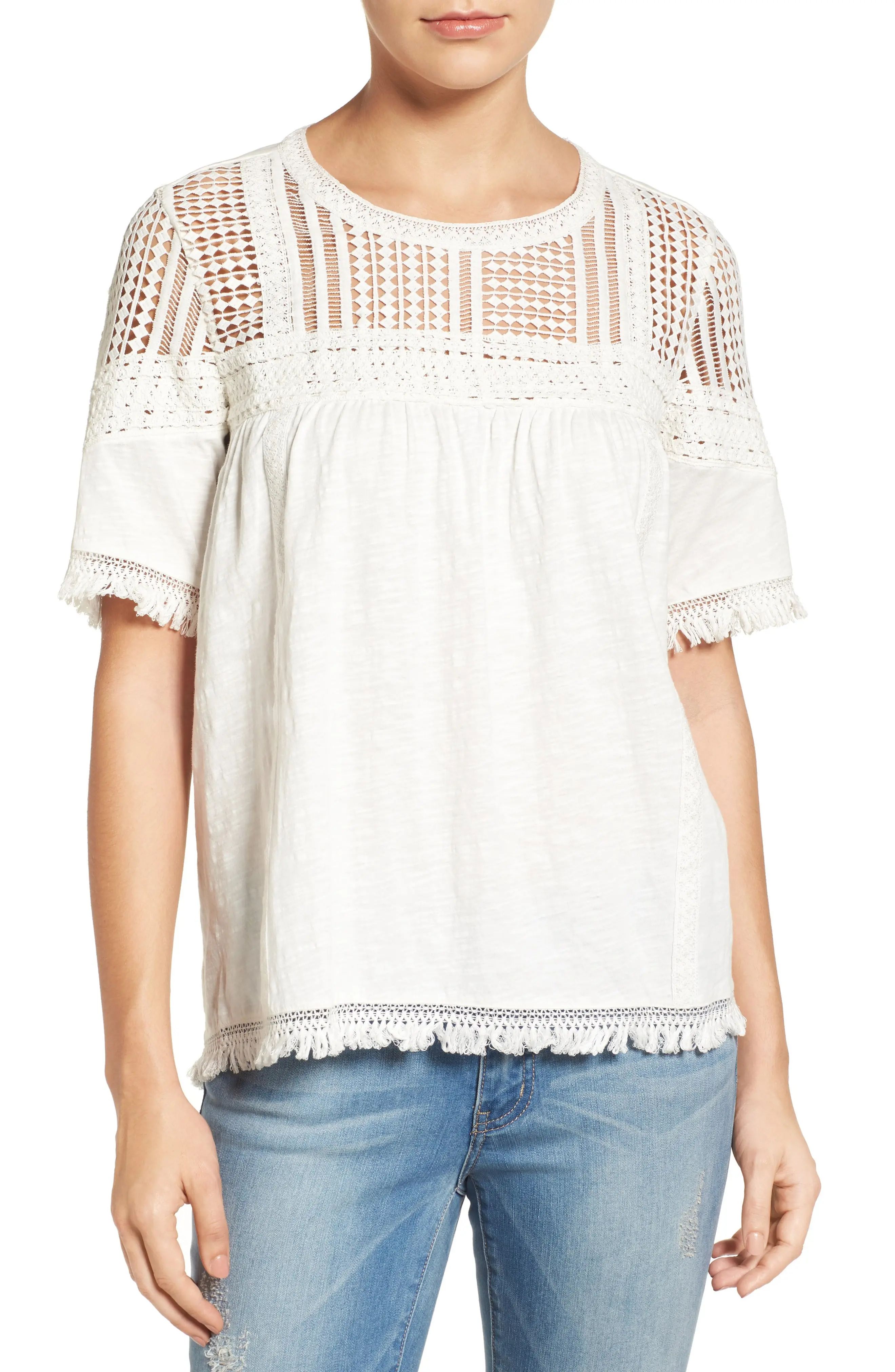 Fringed Lace & Knit Tee | Nordstrom