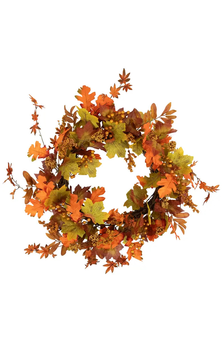 Gold Berries and Autumn Leaves Fall Harvest Artificial Twig Wreath - 22" - Unlit | Nordstrom