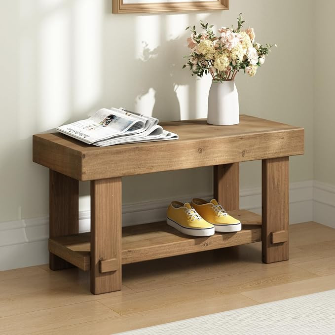 Solid Wood Bench, 31.5" Farmhouse Entryway Small Storage Benches, Narrow Bench Seat for Indoor, E... | Amazon (US)