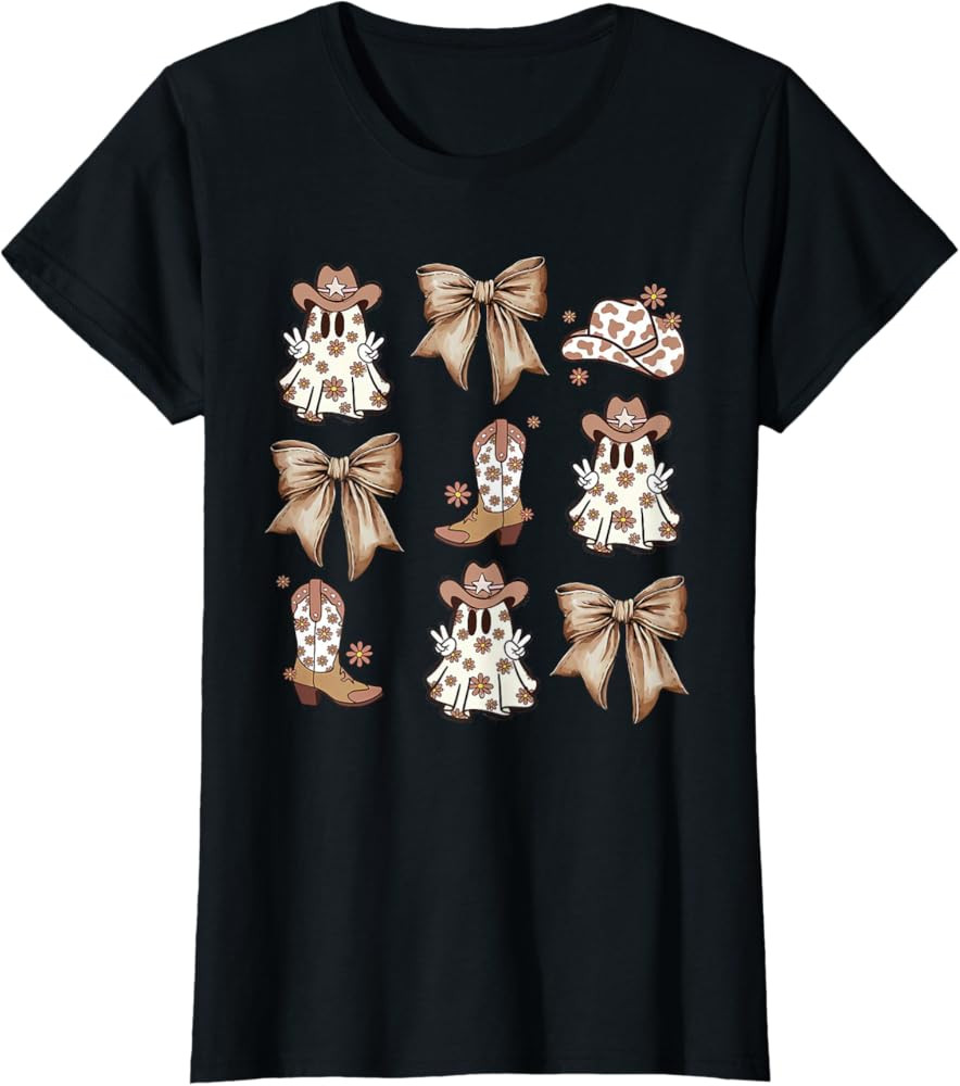 Coquette Bow Spooky Funny Ghost Cowboy Western Halloween T-Shirt | Amazon (US)