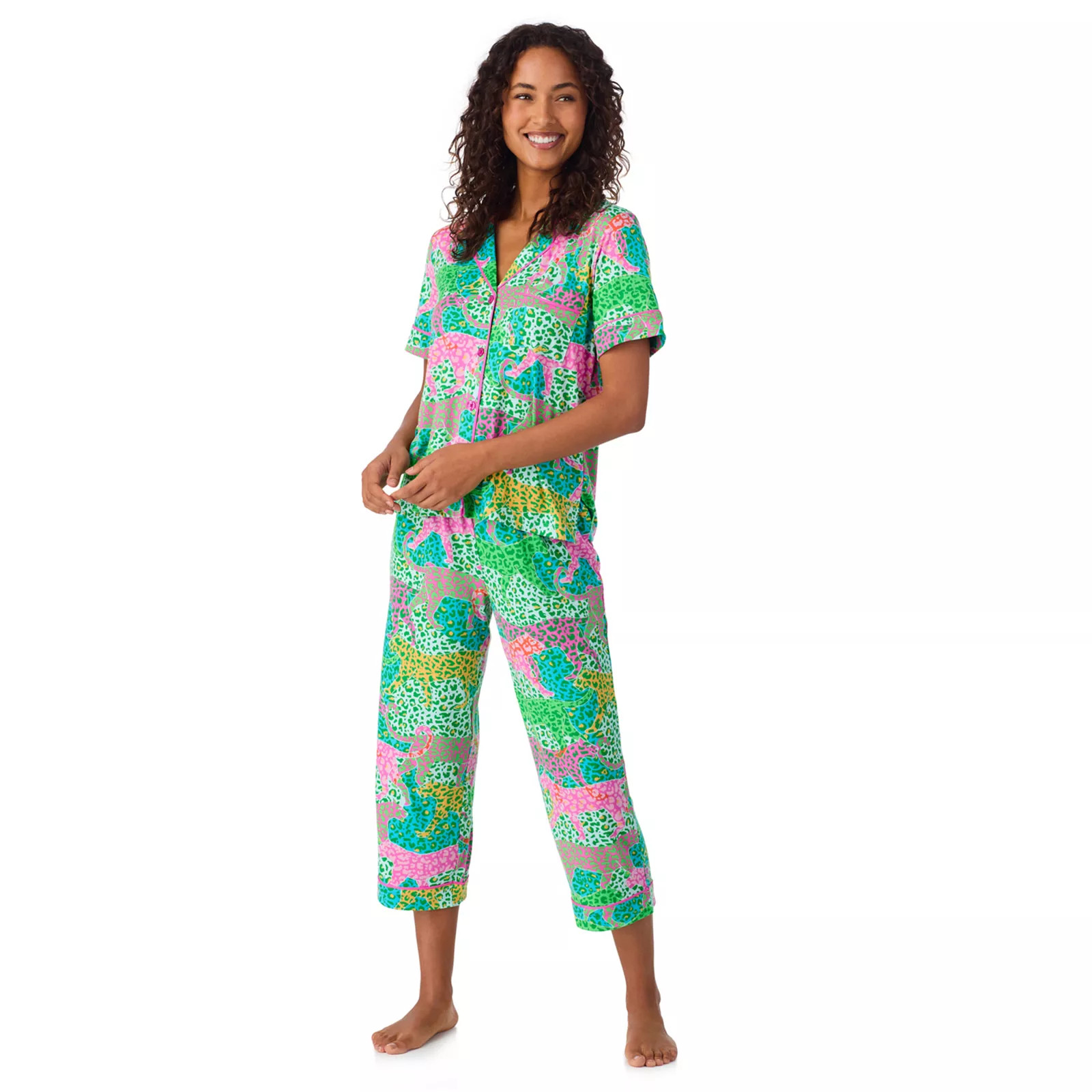Women's Beauty Sleep Social 2-Piece Notch Pajama Top & Pajama Capri Pants Set, Girl's, Size: XS, Spot Me If You Can | Kohl's