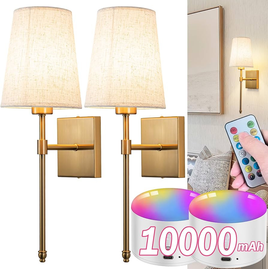 Battery Operated Wall Sconce Light Set Of Two, Battery Operated Sconces Wall Lighting Indoor Wire... | Amazon (US)