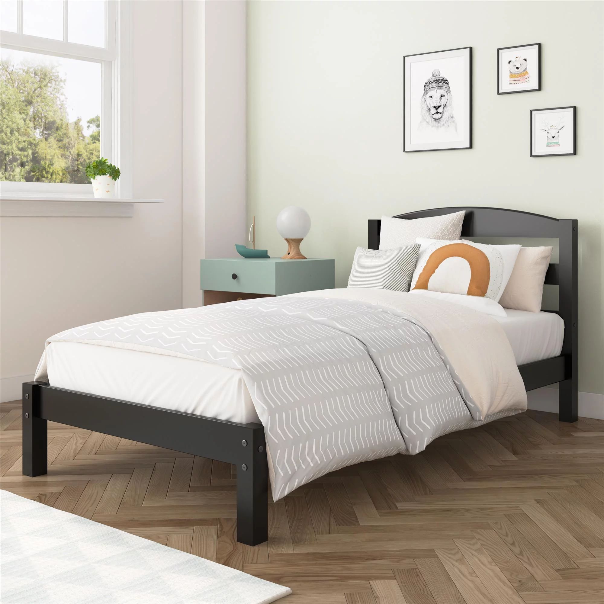 Better Homes & Gardens Leighton Kids Twin Size Bed, Wood Platform Bed Frame, Black | Walmart (US)