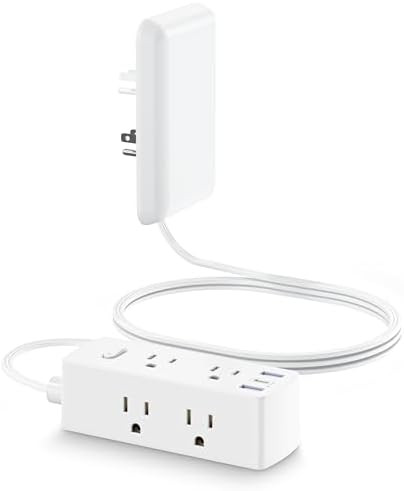 Flat Extension Cord with Outlet Cover, Olcorife Flat Plug Power Strip with 6 Outlets and 3 USB Po... | Amazon (US)