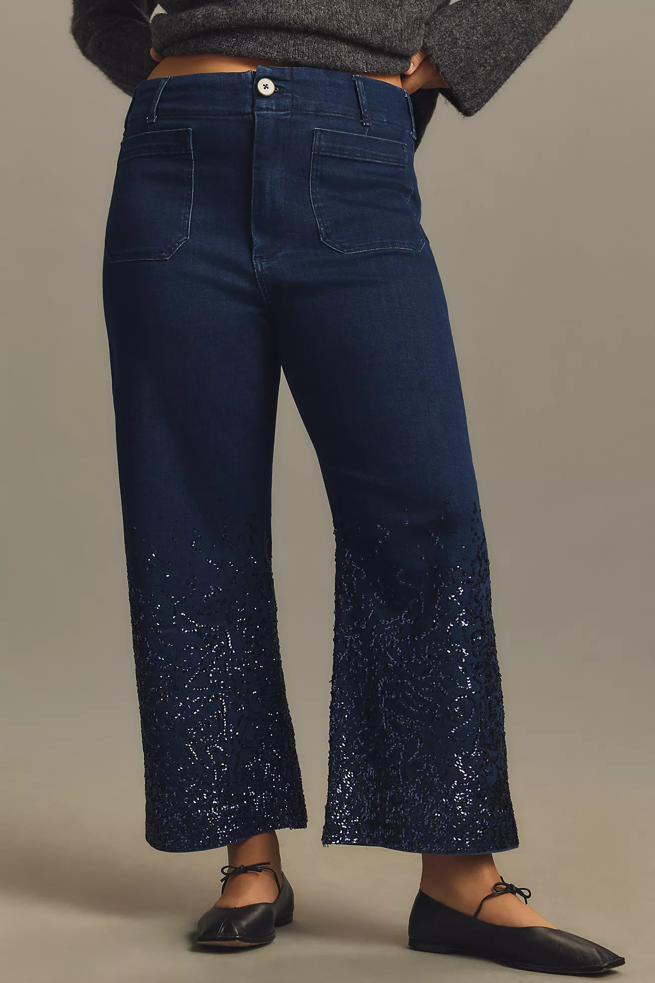 The Colette Cropped High-Rise Wide-Leg Jeans by Maeve: Sparkle Edition | Anthropologie (US)
