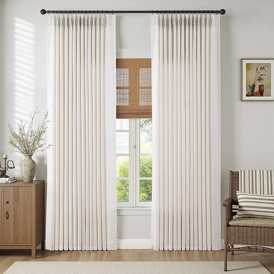 Natural Memory Trained Pinch Pleated Curtains Drapes, Thick Linen Blend Privacy Light Filtering W... | Amazon (US)
